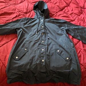 All Black Button Down Hooded Windbreaker/CoachJac